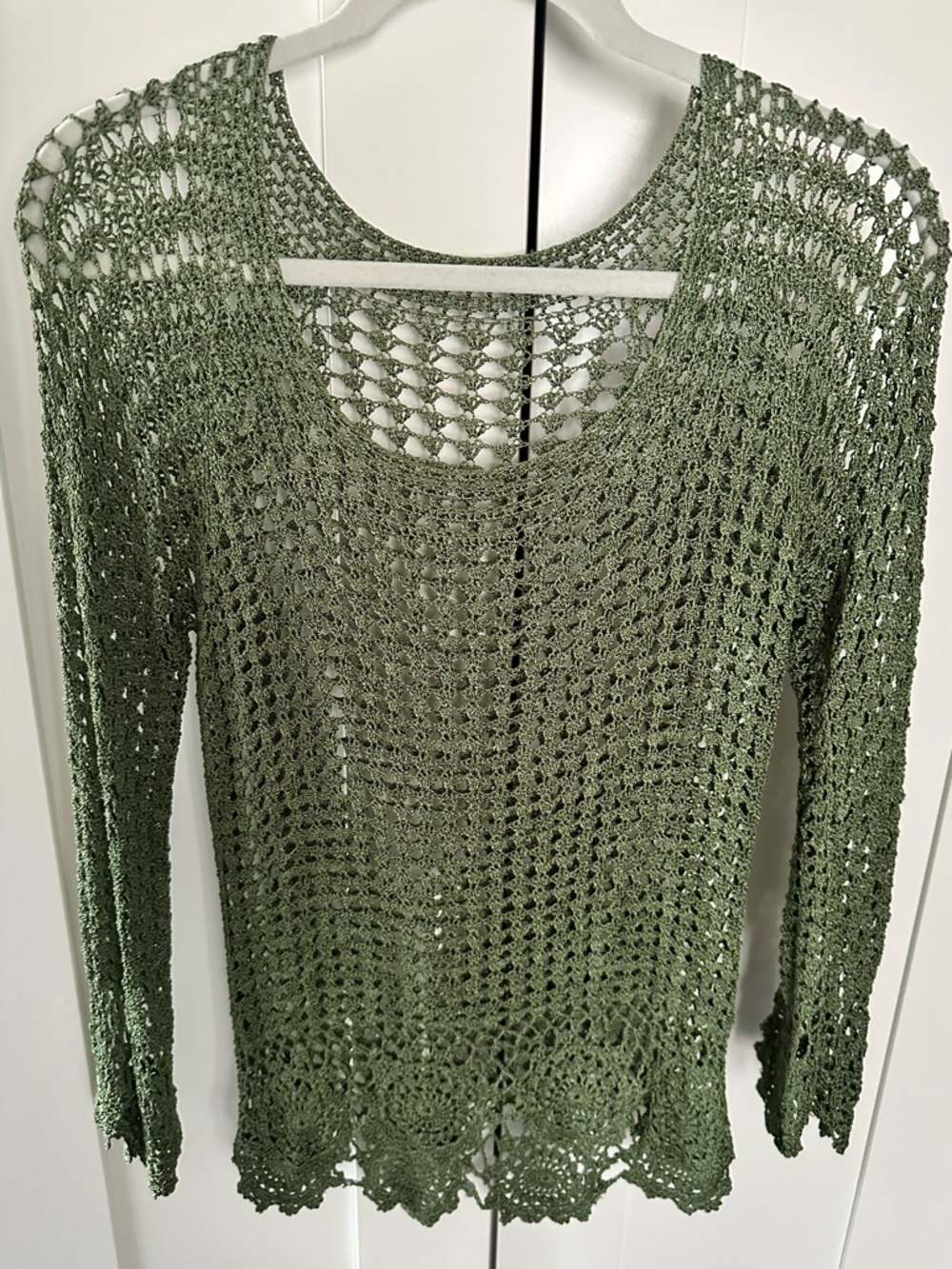 Green Open Knit Crochet Layering Sweater/Top Sexy Boho Size Medium